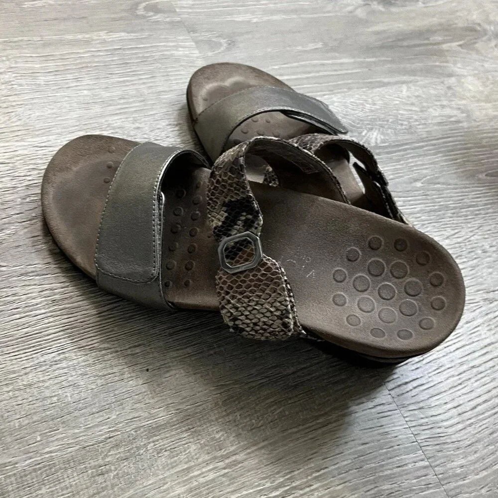 Vionic‎ Rest Camila Womens Size 9M Sandals 2 Strap Snakeskin Metallic Orthaheel